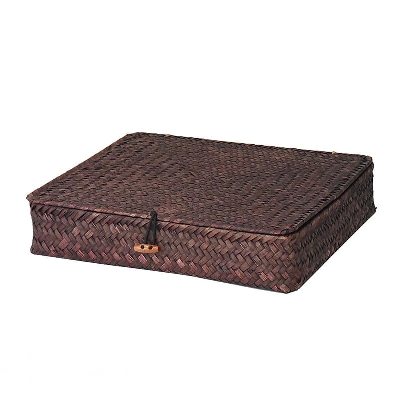 WHISM Rattan fonott tárolódobozok, kézzel készített tárolóedények ékszertároló dobozok, kozmetikai rendszerező fedéllel, szőtt tengerifű tok