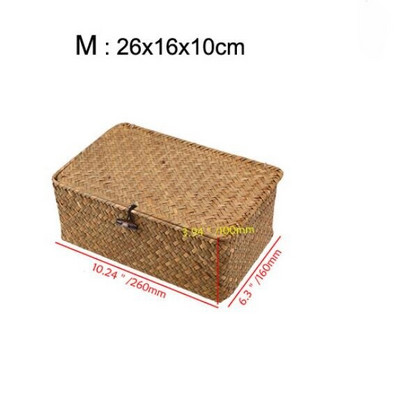 Cutie de depozitare țesătă manual din iarbă de mare Coș de finisare pentru depozitare alge marine cu capac Container pentru prosoape cosmetice de baie diverse mx01161829
