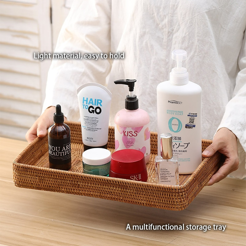 Kézzel szőtt rattan tárolókosár Négyzetes fonott tálca piknikkosár kenyér Étel tányér Gyümölcs torta Különféle dobozok Konyha dekoráció