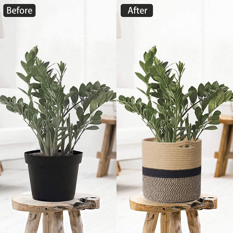 Coș rotund pentru plante de 20/25/30CM Coș decorativ țesut cu plante Container pentru ghivece de interior în aer liber pentru decorarea camerei de zi