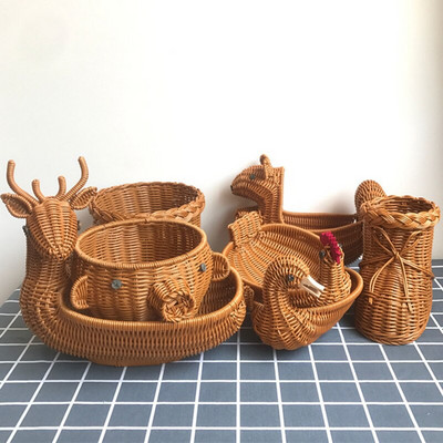 Rattan Szőtt Gyümölcskosár Aranyos Forma Gyümölcstálak Tálca Zöldség Uzsonna Kosár Újdonság Állat alakú Lakásdekor Szervező Kézzel készített