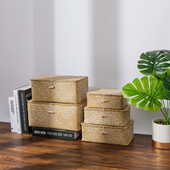 Rankų darbo stačiakampė pintinė laikymo dėžė su dangteliu Austi šiaudiniai laikymo krepšeliai skalbinių krepšelis namų saugojimo įvairios smulkmenos Žaislų organizatorius