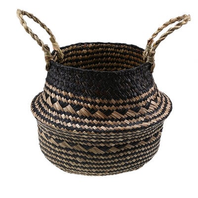 WHISM jūros žolių skalbinių laikymo krepšelis sulankstomas rankų darbo šiaudų vazonų sodintuvo krepšelis pintas žaislų laikymo laikiklis