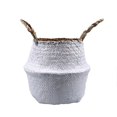 WHISM jūros žolių skalbinių laikymo krepšelis sulankstomas rankų darbo šiaudų vazonų sodintuvo krepšelis pintas žaislų laikymo laikiklis