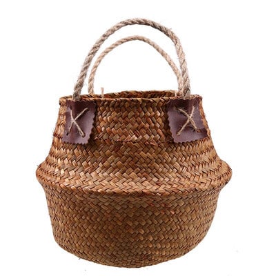 WHISM jūros žolių skalbinių laikymo krepšelis sulankstomas rankų darbo šiaudų vazonų sodintuvo krepšelis pintas žaislų laikymo laikiklis