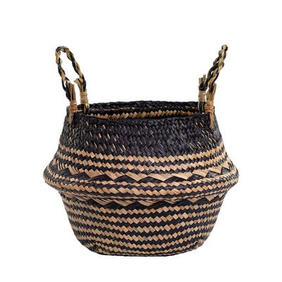 WHISM jūros žolių skalbinių laikymo krepšelis sulankstomas rankų darbo šiaudų vazonų sodintuvo krepšelis pintas žaislų laikymo laikiklis