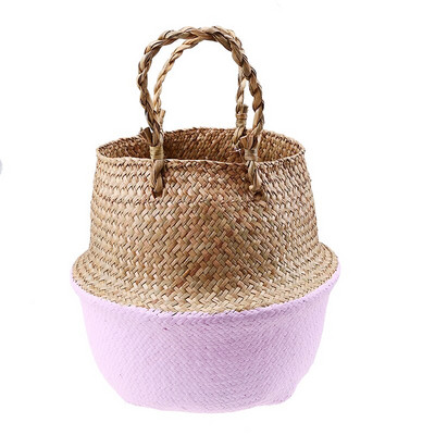 WHISM jūros žolių skalbinių laikymo krepšelis sulankstomas rankų darbo šiaudų vazonų sodintuvo krepšelis pintas žaislų laikymo laikiklis