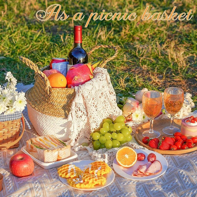 WHISM jūros žolių skalbinių laikymo krepšelis sulankstomas rankų darbo šiaudų vazonų sodintuvo krepšelis pintas žaislų laikymo laikiklis