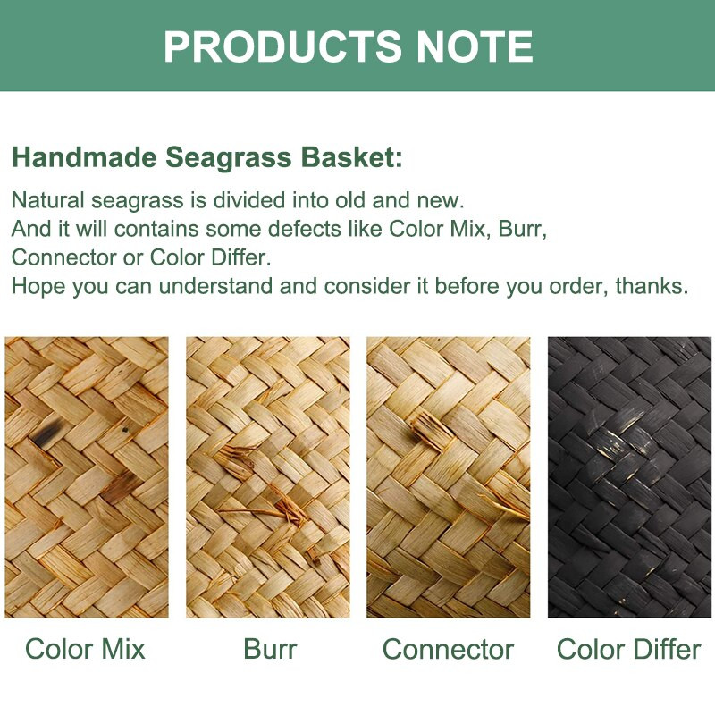 WHISM jūros žolių skalbinių laikymo krepšelis sulankstomas rankų darbo šiaudų vazonų sodintuvo krepšelis pintas žaislų laikymo laikiklis