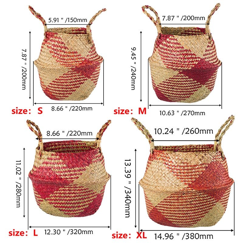 WHISM jūros žolių skalbinių laikymo krepšelis sulankstomas rankų darbo šiaudų vazonų sodintuvo krepšelis pintas žaislų laikymo laikiklis