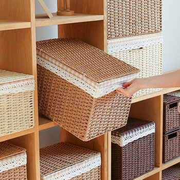 Покрита прахоустойчива кошница за съхранение на дрехи Проста подвижна дантелена кутия за съхранение на книги Хартиени играчки Консумативи