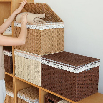 Покрита прахоустойчива кошница за съхранение на дрехи Проста подвижна дантелена кутия за съхранение на книги Хартиени играчки Консумативи