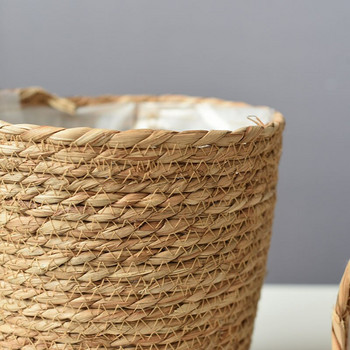 22 см ръчно изработена кръгла сламена кошница Wiker Саксии за цветя Саксии Контейнери за градинска декорация Органайзер
