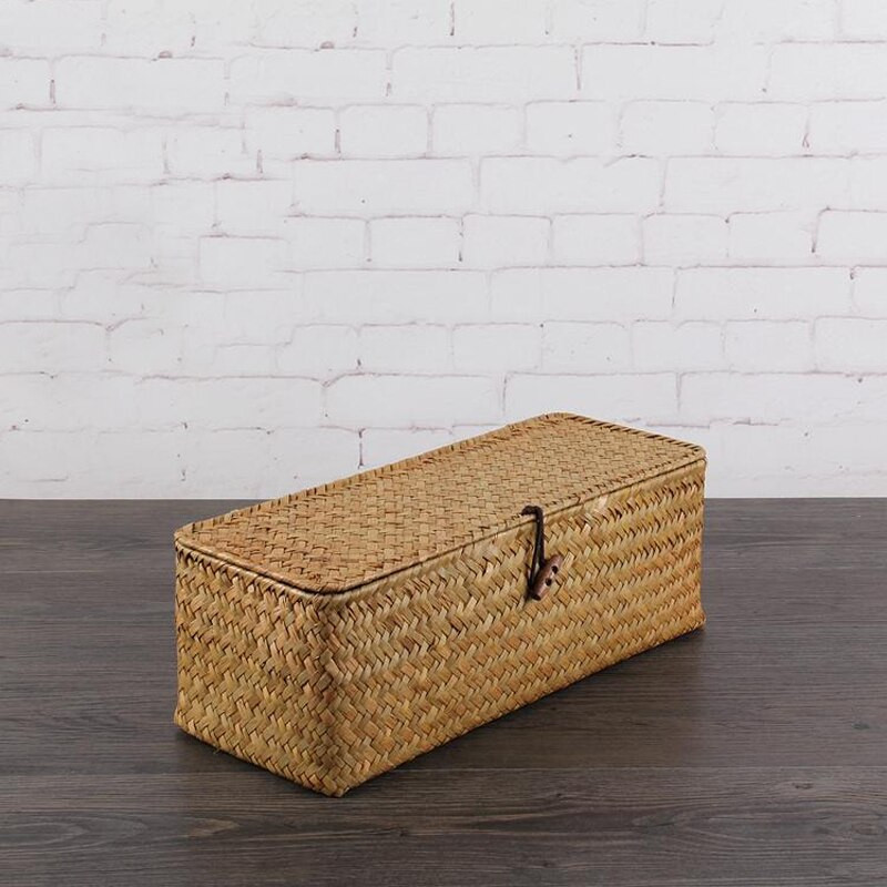 WHISM 3 tinklelis rankų darbo rotango laikymo dėžutė šiaudų stalinio kompiuterio laikymo krepšelis su dangteliu vintažinių papuošalų laikymo dėklo dekoru