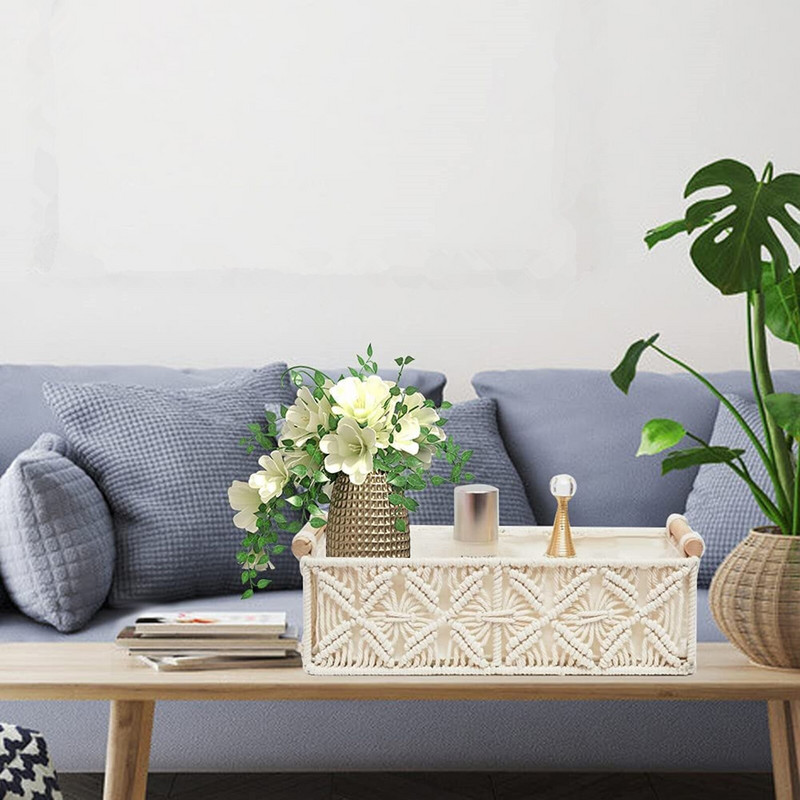 Košara za pohranu od tkanog pamučnog užeta Višenamjenska kutija za pohranu bijelih papirnatih maramica Vintage boho dekoracija za kuhinju Dnevni boravak Kupaonica