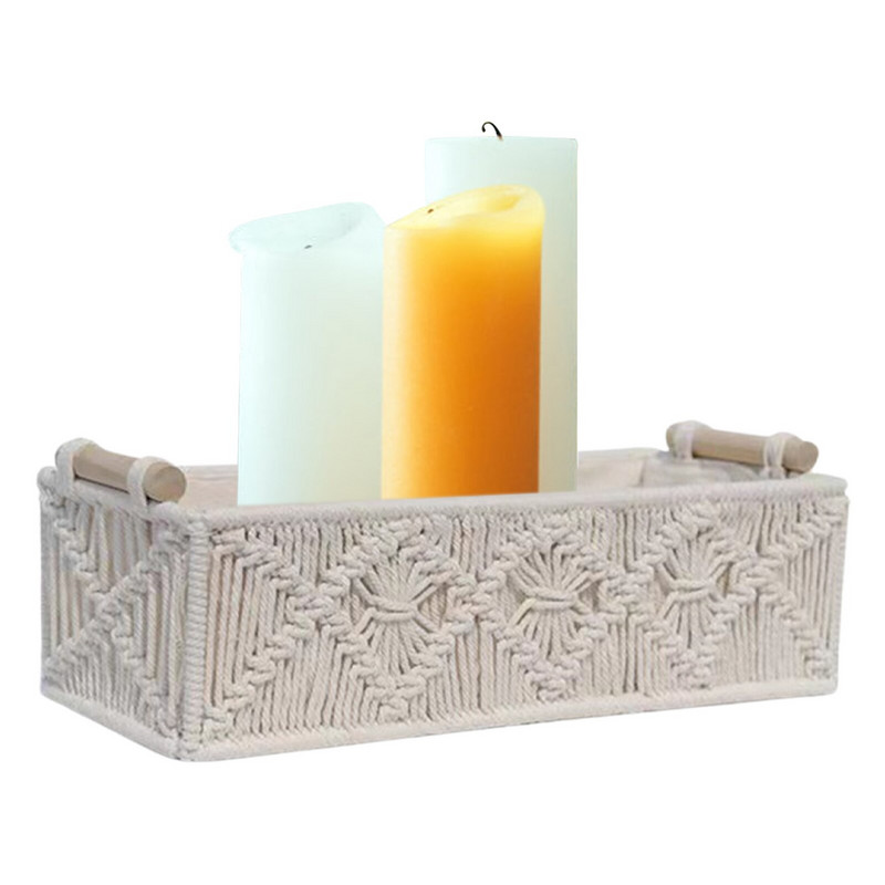 Košara za pohranu od tkanog pamučnog užeta Višenamjenska kutija za pohranu bijelih papirnatih maramica Vintage boho dekoracija za kuhinju Dnevni boravak Kupaonica
