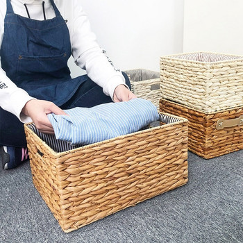 Тъкани кошници за съхранение Голяма кошница за съхранение с дръжка Органайзер за дрехи Шкаф Шкаф Органайзер Разни Органайзер Домашно съхранение