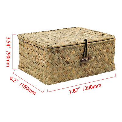 Κουτί αποθήκευσης με χειροποίητο ύφασμα Seagrass Multisisize με καπάκι Ψάθινο κουτί καλαθιού Οργάνωση επιτραπέζιου μακιγιάζ Οργανωτή δοχείων πολλαπλών χρήσεων