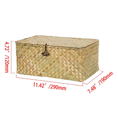 Κουτί αποθήκευσης με χειροποίητο ύφασμα Seagrass Multisisize με καπάκι Ψάθινο κουτί καλαθιού Οργάνωση επιτραπέζιου μακιγιάζ Οργανωτή δοχείων πολλαπλών χρήσεων