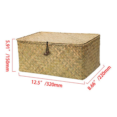Κουτί αποθήκευσης με χειροποίητο ύφασμα Seagrass Multisisize με καπάκι Ψάθινο κουτί καλαθιού Οργάνωση επιτραπέζιου μακιγιάζ Οργανωτή δοχείων πολλαπλών χρήσεων