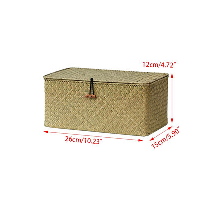 Κουτί αποθήκευσης με χειροποίητο ύφασμα Seagrass Multisisize με καπάκι Ψάθινο κουτί καλαθιού Οργάνωση επιτραπέζιου μακιγιάζ Οργανωτή δοχείων πολλαπλών χρήσεων