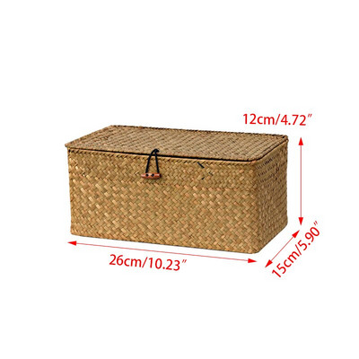 Κουτί αποθήκευσης με χειροποίητο ύφασμα Seagrass Multisisize με καπάκι Ψάθινο κουτί καλαθιού Οργάνωση επιτραπέζιου μακιγιάζ Οργανωτή δοχείων πολλαπλών χρήσεων