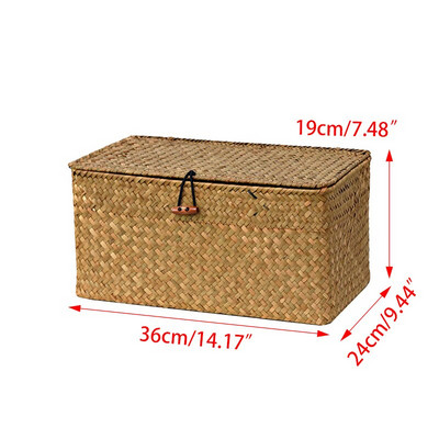Κουτί αποθήκευσης με χειροποίητο ύφασμα Seagrass Multisisize με καπάκι Ψάθινο κουτί καλαθιού Οργάνωση επιτραπέζιου μακιγιάζ Οργανωτή δοχείων πολλαπλών χρήσεων
