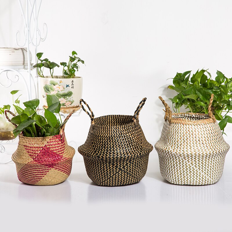 Nagy tengerifű kosár Fonott has kosár szőtt kerti virágtartó edény otthon Boho dekor Mosoda Piknik Élelmiszerbolt Szalmatároló Ültetőgépek