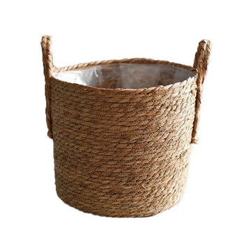 Естествена саксия за цветя Морска трева Плетена кошница Кошници за съхранение на пране Държачи за играчки Декорация за домашна градина