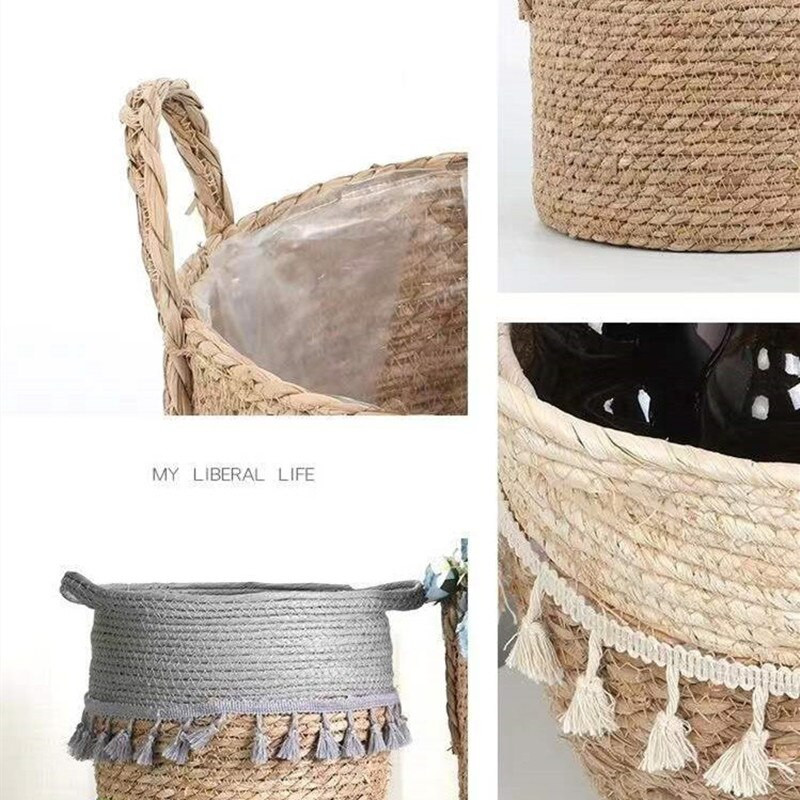 Természetes virág ültető edény tengeri fű fonott kosár ruhanemű tároló kosarak játéktartók otthoni kert dekoráció