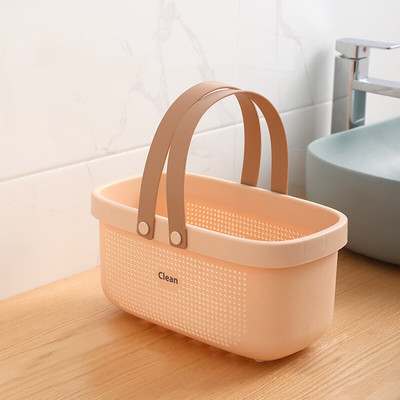 Coș de scurgere pentru baie Coș portabil de depozitare Coș de baie din rattan Cutie de depozitare pentru baie pentru gustări Cutie de depozitare pentru spălat cosmetice