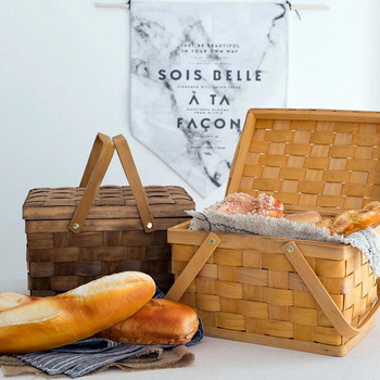 Кошница за пикник във френски стил Кошници за хляб Кутия за туризъм Кутия за съхранение Маса за торта Декорация на храна Фотография Ръчна