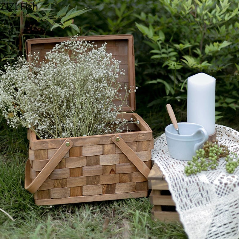 Prancūzijos stiliaus iškylų krepšelis duonos krepšeliai žygio laikymo dėžutė tortų stalo dekoravimas maisto fotografija ranka