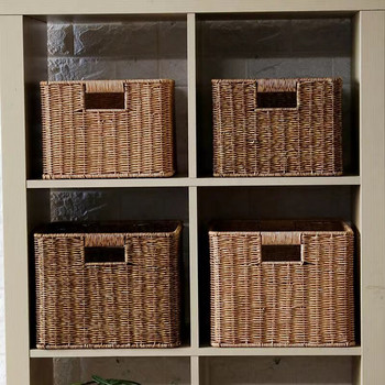 Домашно плетена кошница за съхранение Правоъгълна ратанова кошница с дръжка Органайзери за съхранение Шкаф за дрехи Играчки Органайзер за разни вещи