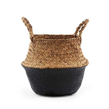 Плетена бамбукова кошница Кошница за съхранение на слама Саксия за цветя Органайзер Плетена сгъваема кошница Organizador Panier De Rangement Mimbre Osier