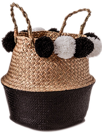 Плетена бамбукова кошница Кошница за съхранение на слама Саксия за цветя Органайзер Плетена сгъваема кошница Organizador Panier De Rangement Mimbre Osier