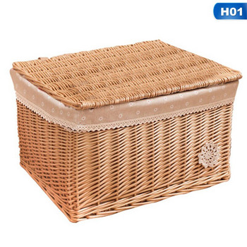 Ратанова кошница за съхранение Ретро ръчно плетена плетена кошница за съхранение Многофункционален контейнер с капак за настолна декорация на дома