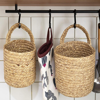 Плетена кошница за съхранение от ратан Преносима плетена разни вещи Висяща кошница Монтирана на стена градинско растение Декорация на саксия