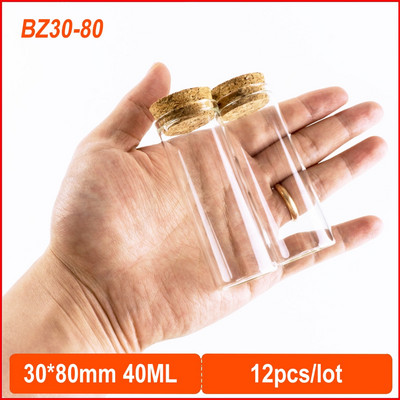 12 tk 30 * 80 mm 40 ml säilitusklaasist pudelid korgikorgiga pisikesed pudelipurgi mahutid klaasist maitseaineviaalid käsitööna valmistatud väikesed purgid