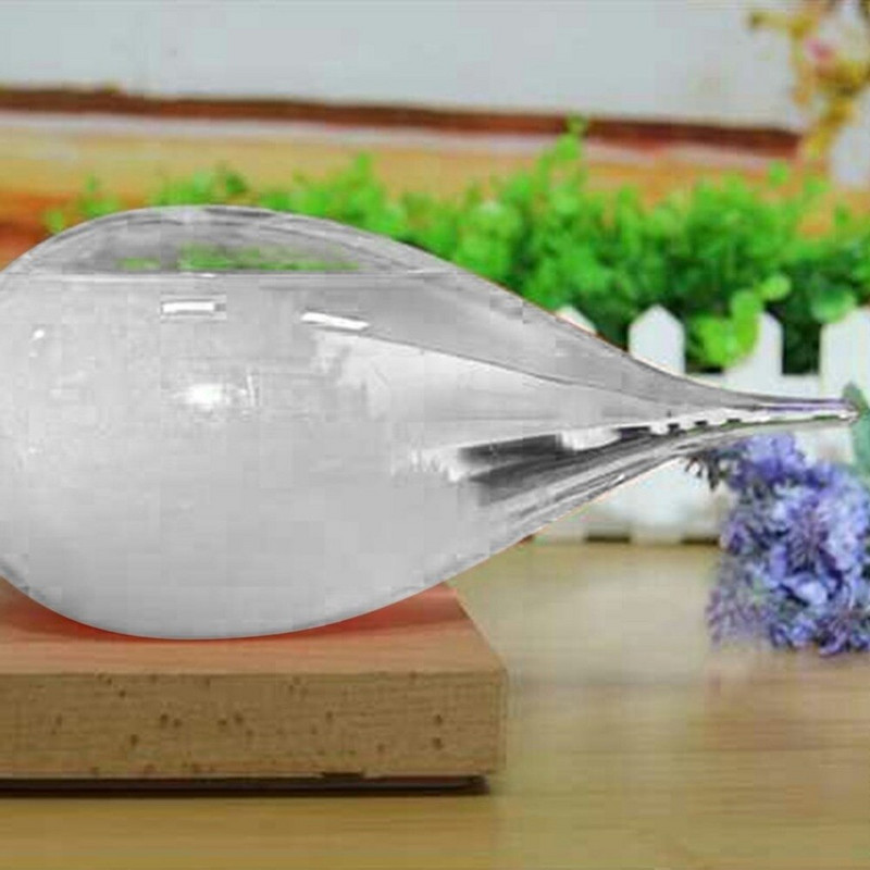 Mini stalinio kompiuterio lašelių audros stiklinio butelio orų prognozės prognozės monitoriaus barometras su mediniu pagrindu namų stalviršio apdaila