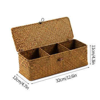 Ръчно плетени кошници за съхранение с капак Кошница за прах за дрехи Кутия за съхранение Правоъгълен контейнер за гардероб Органайзер за различни предмети 3 решетки