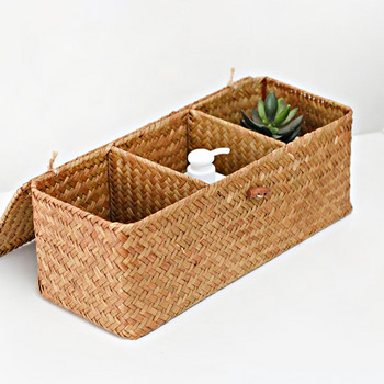 Ръчно плетени кошници за съхранение с капак Кошница за прах за дрехи Кутия за съхранение Правоъгълен контейнер за гардероб Органайзер за различни предмети 3 решетки