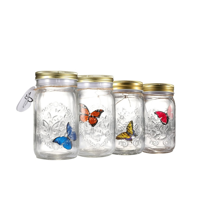 „Mason Jar Butterfly Bottle“ kūrybinė dovana „Butterfly Fly“ subtilus ornamentas, stiklinis butelis miegamojo namų dekoras