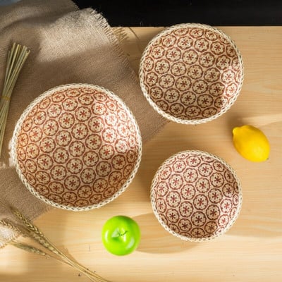 Tavă de picnic din răchită, făcută manual, gustări de cameră, bol cu fructe, coș cu legume, alimente, pâine, mâncăruri, uscare multifuncțională.