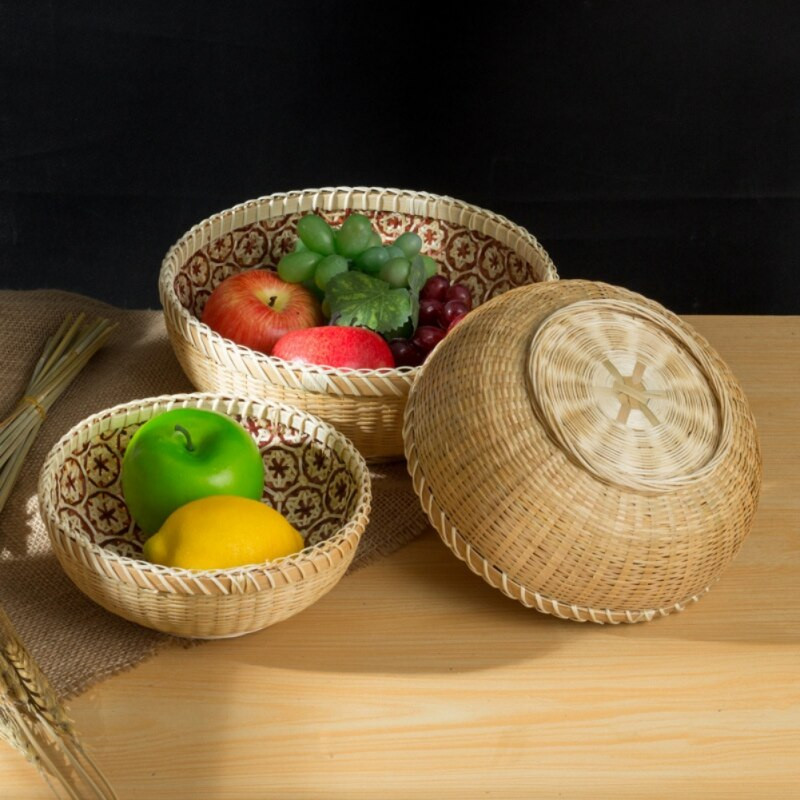 Tavă de picnic din răchită, făcută manual, gustări de cameră, bol cu fructe, coș cu legume, alimente, pâine, mâncăruri, uscare multifuncțională.