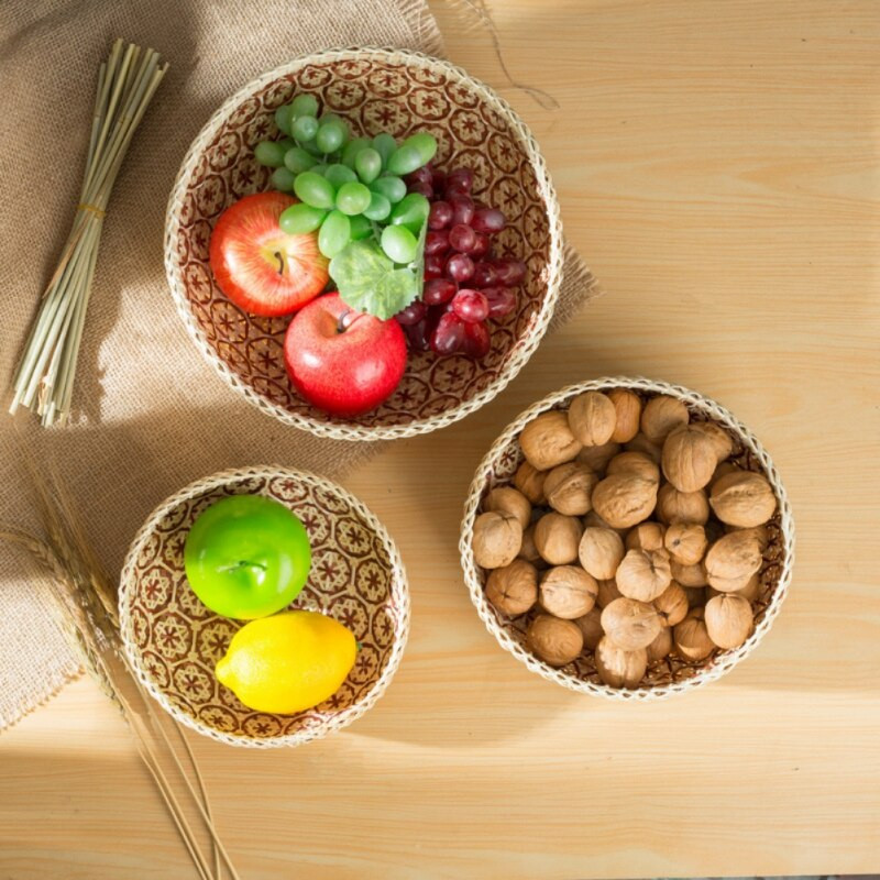 Tavă de picnic din răchită, făcută manual, gustări de cameră, bol cu fructe, coș cu legume, alimente, pâine, mâncăruri, uscare multifuncțională.