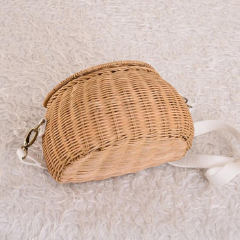Детска малка кошница за гърба Сладка ръчно тъкана ратанова раница Бебешка кошница за съхранение на рамо Модни кошни чанти за момичета Ратан