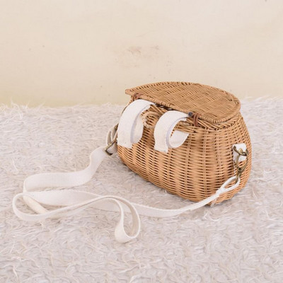 Детска малка кошница за гърба Сладка ръчно тъкана ратанова раница Бебешка кошница за съхранение на рамо Модни кошни чанти за момичета Ратан