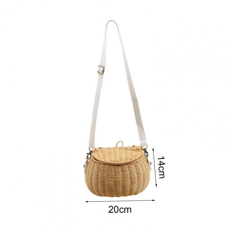 Детска малка кошница за гърба Сладка ръчно тъкана ратанова раница Бебешка кошница за съхранение на рамо Модни кошни чанти за момичета Ратан