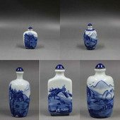 Kínai kék-fehér porcelán Qing-dinasztia Kangxi tájtervezés tubákos üveg antik porcelánutánzat kis díszítések